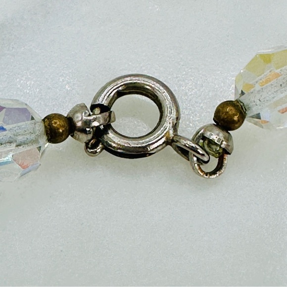 Vintage AB Aurora Borealis Crystal Necklace Faceted Beads Iridescent 16.5” Glam - Picture 6 of 11
